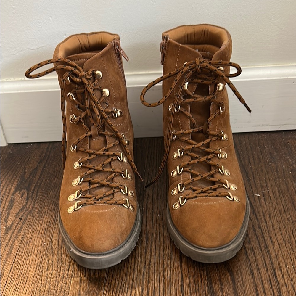 New Look Lace Up Boots Brown and Gold with Rugged Sole